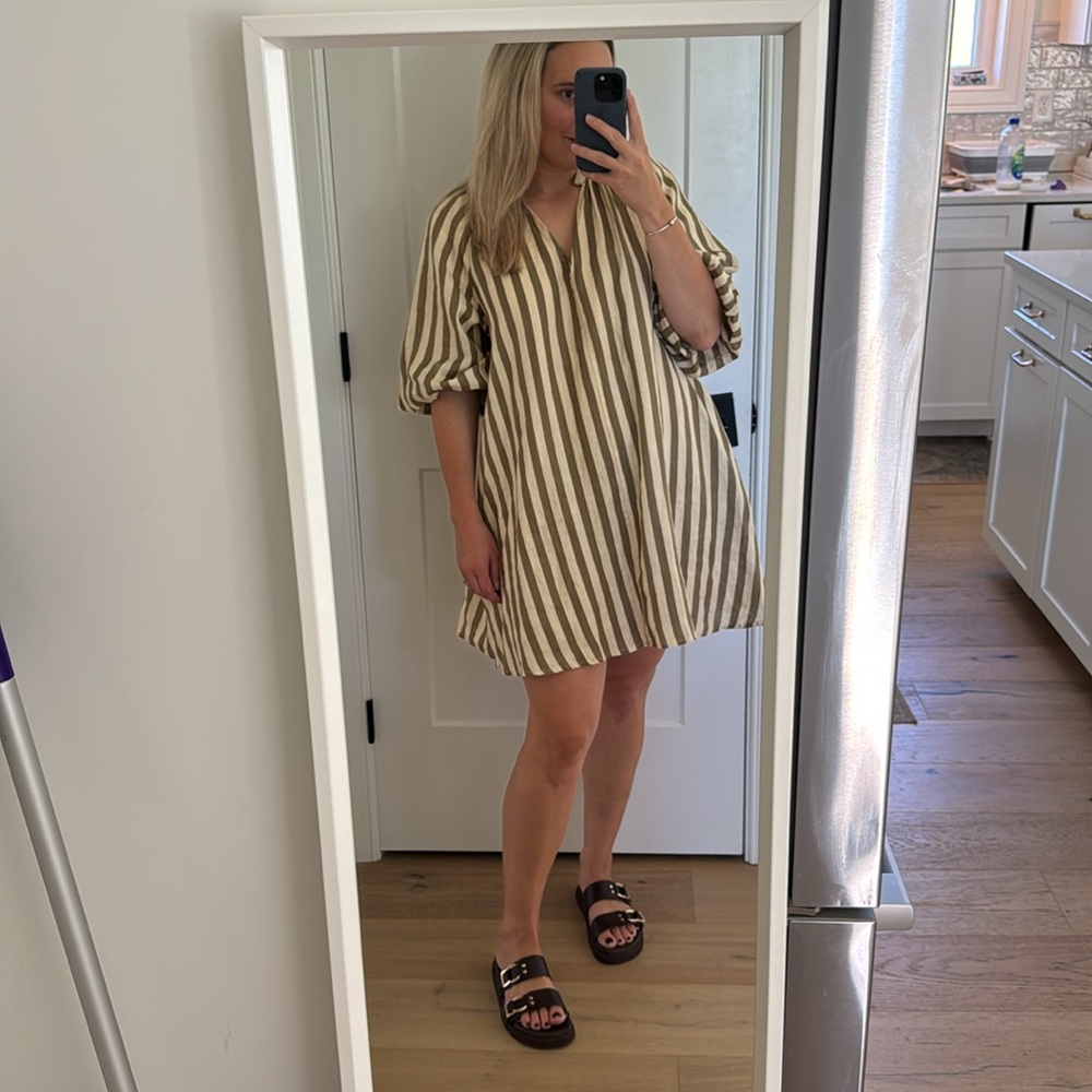 Magaschoni 100% Linen Striped Trapeze Dress